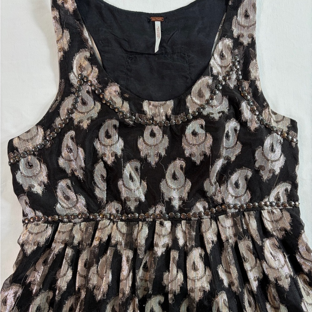 Free People metallic Black, Silver & Gold Embroidered Dress size 2